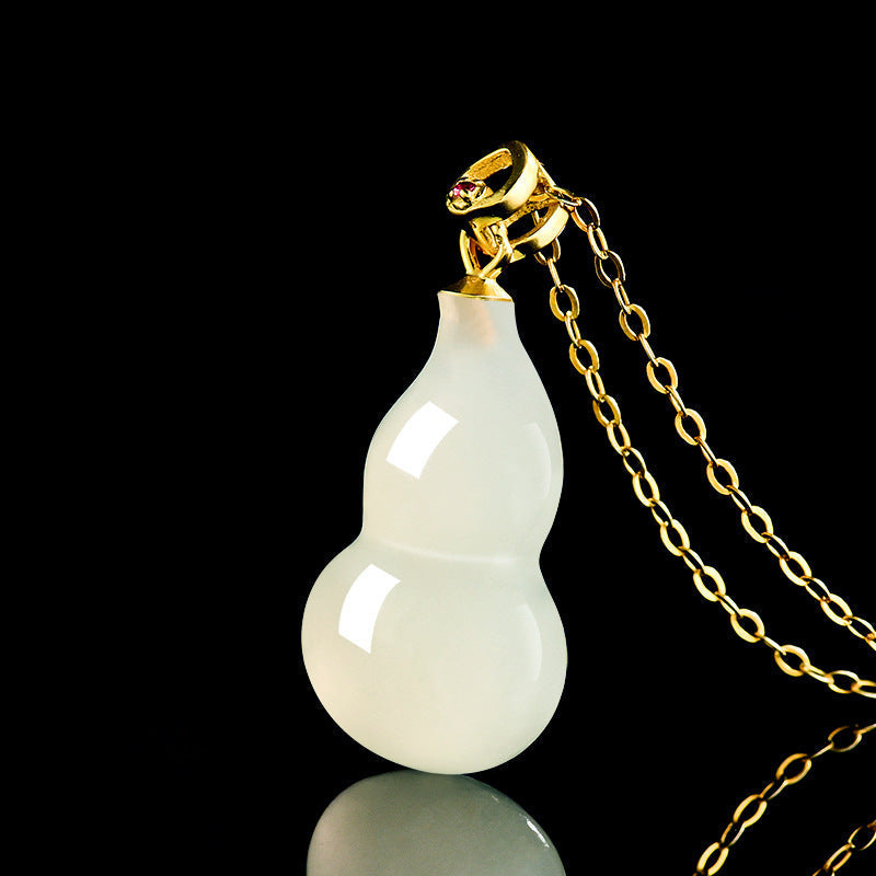 Natural Aged Hetian White Jade Gourd Pendant for Women
