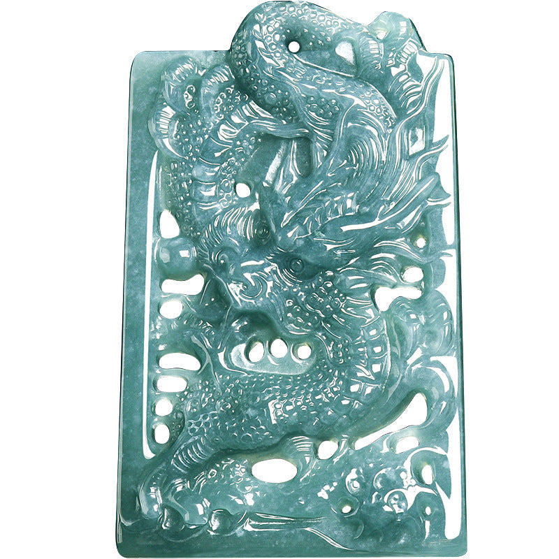 Natural Ice Blue Jadeite Hollow Dragon Pendant – Genuine A-Grade Blue Water Jade, Zodiac Dragon Talisman for Power & Protection