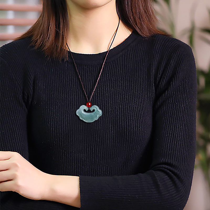 Natural Ice Blue Jadeite Ruyi Pendant – Genuine A-Grade Blue Water Jade, Auspicious Talisman for Luck & Blessings