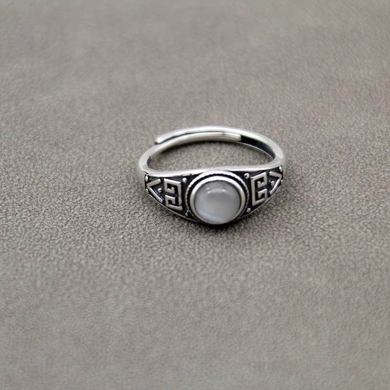 S925 Sterling Silver Vintage Red Agate Open Ring – Minimalist Band for Women
