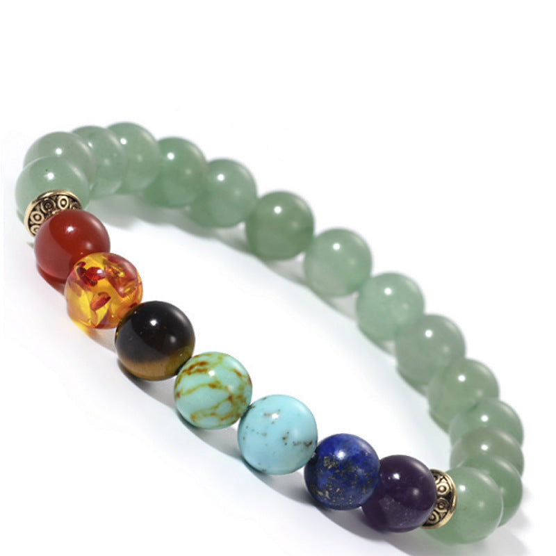 Seven Chakra Beaded Bracelet for Meditation Yoga Bracelet Pink Crystal White Turquoise Tiger Eye Stone Volcanic Stone