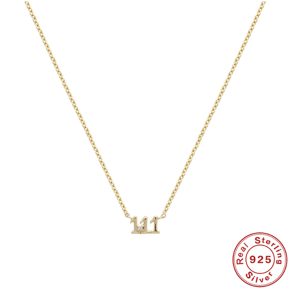 S925 Sterling Silver Angel Number Necklace Zirconia Pendant Dainty Necklace