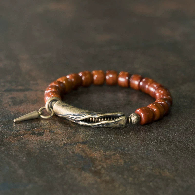 Tibetan Handmade Yak Bone Beaded Bracelet with Vintage Brass for Men and Women