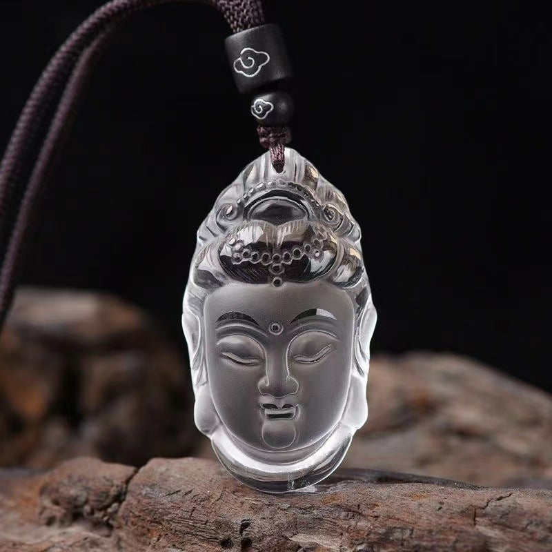 Natural Citrine Guanyin Head Pendant Necklace, White Crystal Guanyin Buddha Necklace