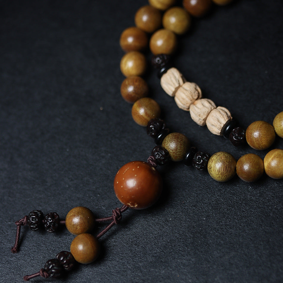 Argentine Aged Green Sandalwood Double Wrap Round Bead Bracelet for Women 8mm