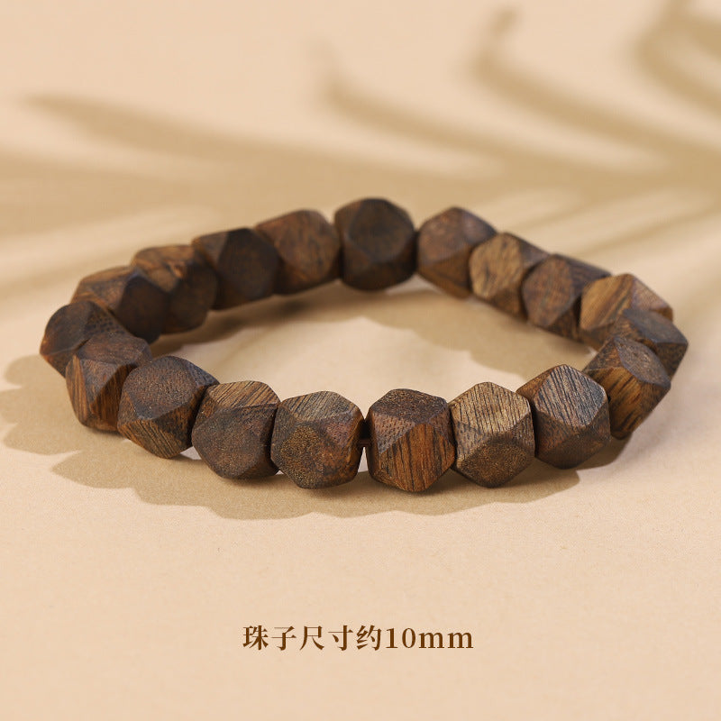 Natural Hainan Agarwood Diamond-Cut Bead Bracelet