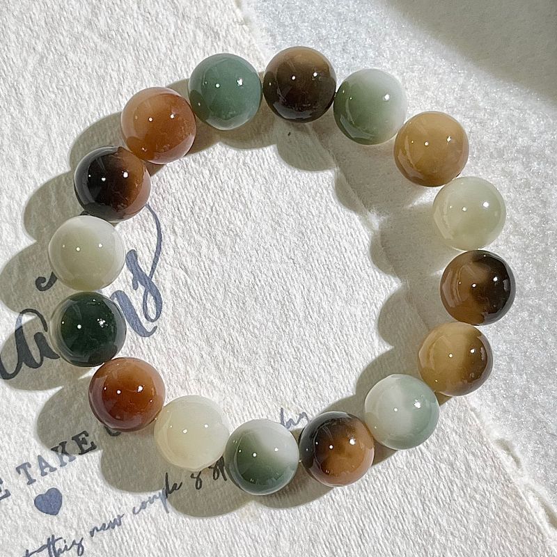Natural Floral-Skin Jade-Like Bodhi Bead Bracelet – 12-13mm Round Beads