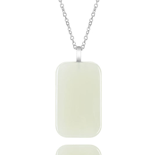 Natural Aged Hetian White Jade Wushi Plaque Pendant for Women