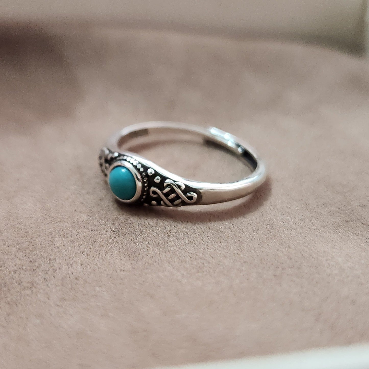 S925 Sterling Silver Vintage Adjustable Agate Turquoise Ring