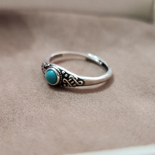 S925 Sterling Silver Vintage Adjustable Agate Turquoise Ring
