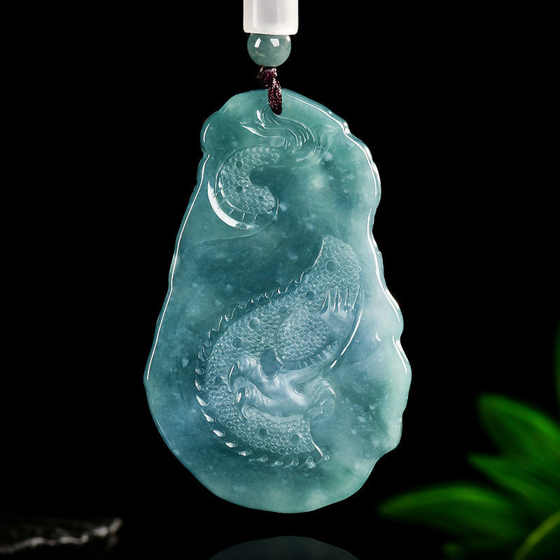 Natural Blue Water Jadeite Acala (Fudō Myō-ō) Pendant – A-Grade Jade, Zodiac Guardian for Rooster
