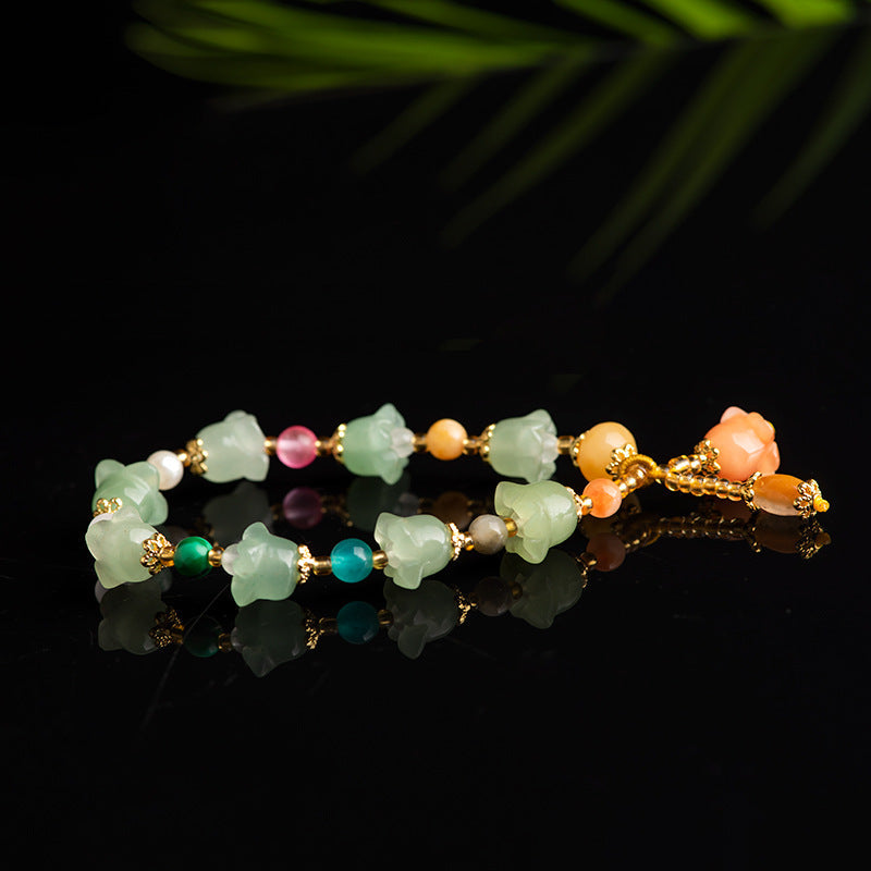 Andesine (Eastling Jade) Magnolia Flower Bracelet – Golden Silk Jade & Andesine,  Multicolor Gemstone Jewelry for Women