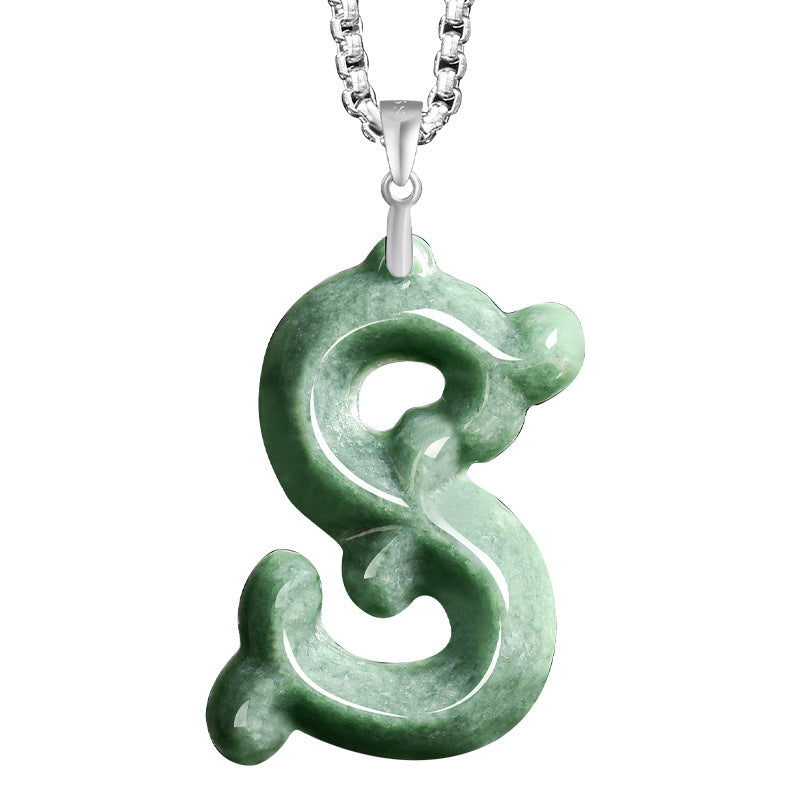 Natural A-Grade Jadeite Letter Pendant – S925 Silver Setting, Ice-Type Jade, Hip-Hop & Personalized Style