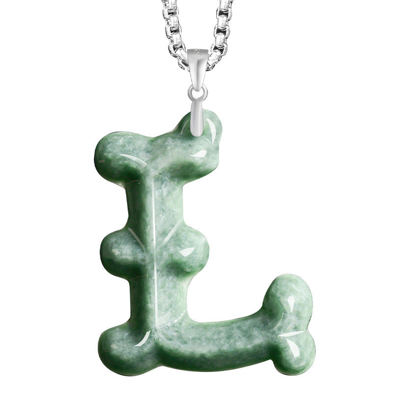 Natural A-Grade Jadeite Letter Pendant – S925 Silver Setting, Ice-Type Jade, Hip-Hop & Personalized Style