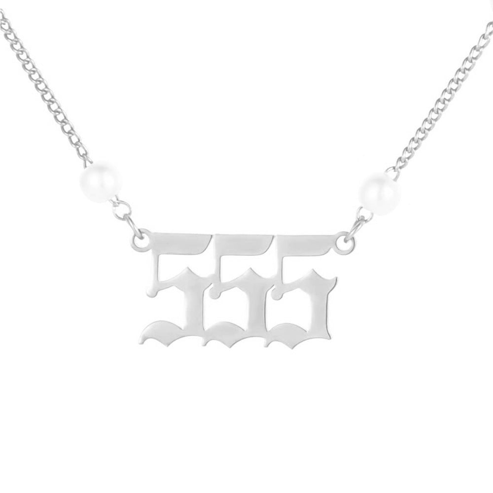 Angel Number Pearl Pendant Necklace for Women – Non-Tarnish Stainless Steel Chain with Lucky Number Charm