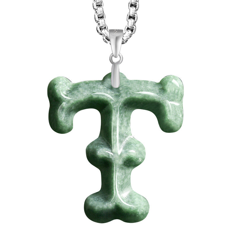 Natural A-Grade Jadeite Letter Pendant – S925 Silver Setting, Ice-Type Jade, Hip-Hop & Personalized Style
