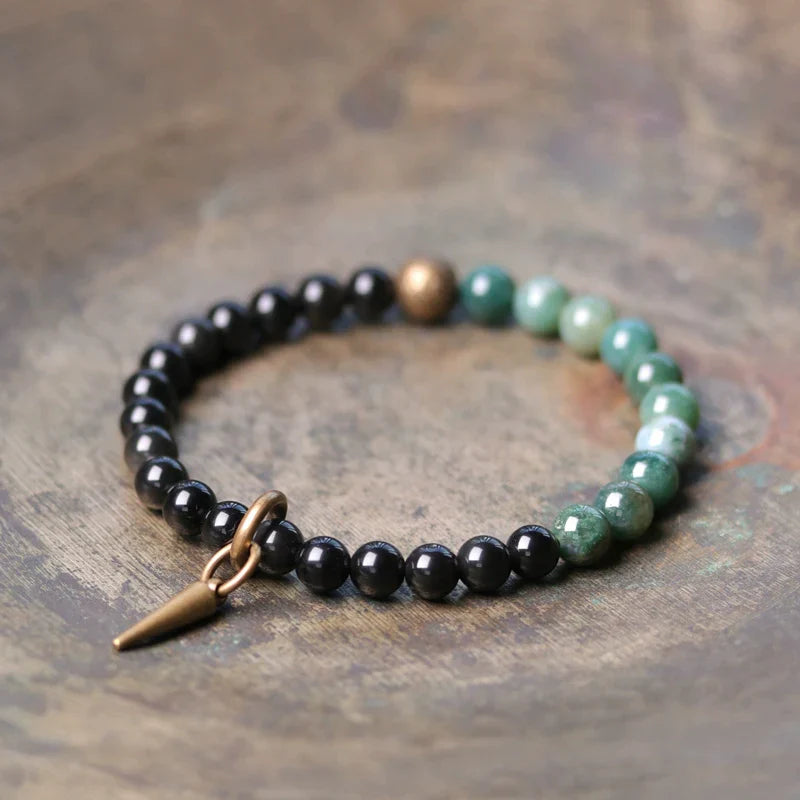 Tibetan Obsidian Bracelet with Colorful Beads for Protection & Balance