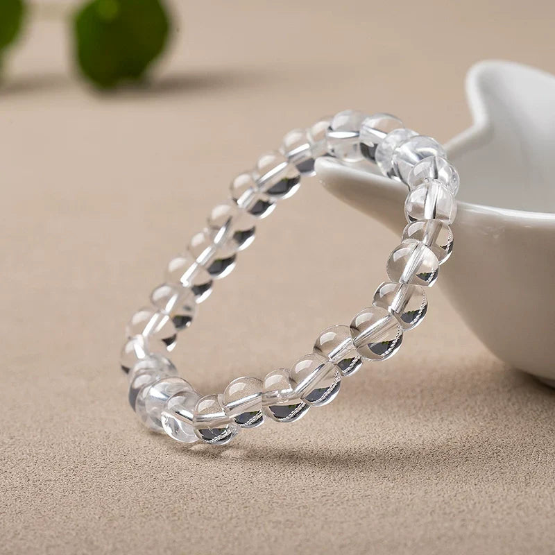 Natural White Crystal Precision-Cut Abacus Bead Bracelet - Unisex Design