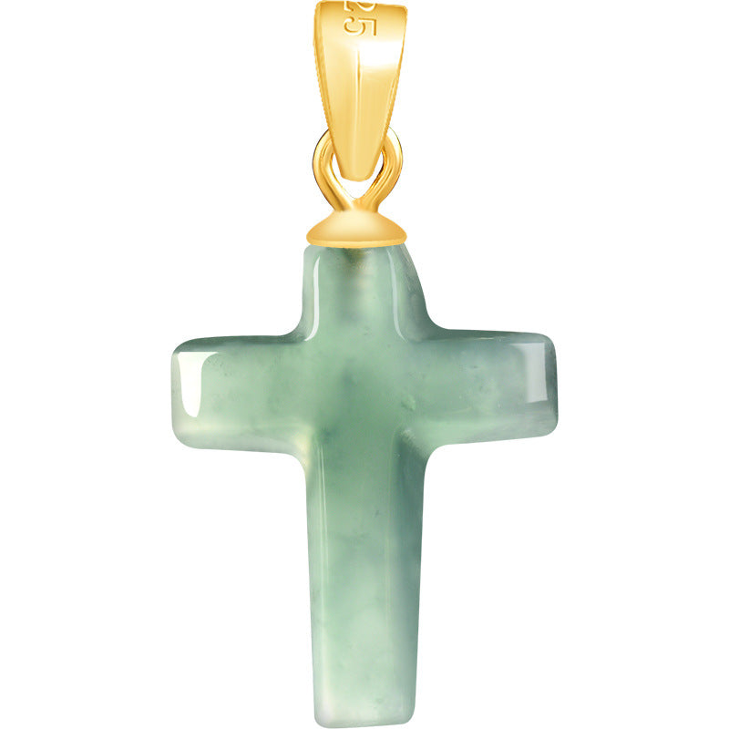 Natural A-Grade Blue Water Jade Cross Pendant for Women — S925 Sterling Silver Setting