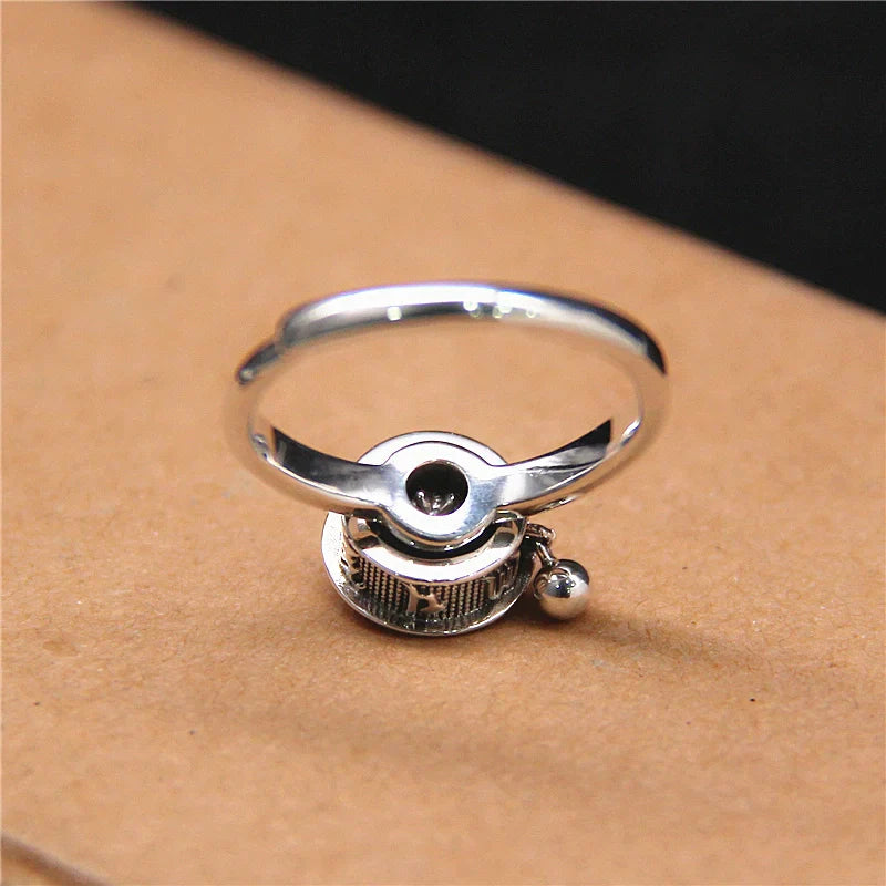 Six-Character Prayer Wheel Mantra Ring S925 Silver Jewelry Opening Adjustable