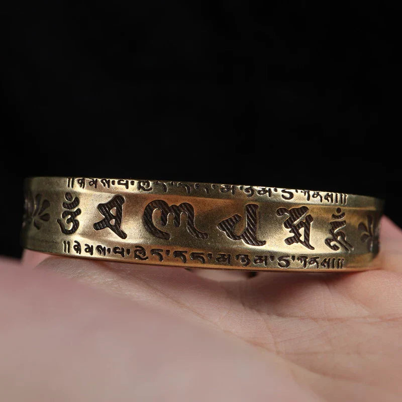 Tibetan Copper Bracelet Lotus Six-Character Mantra Open Bangle