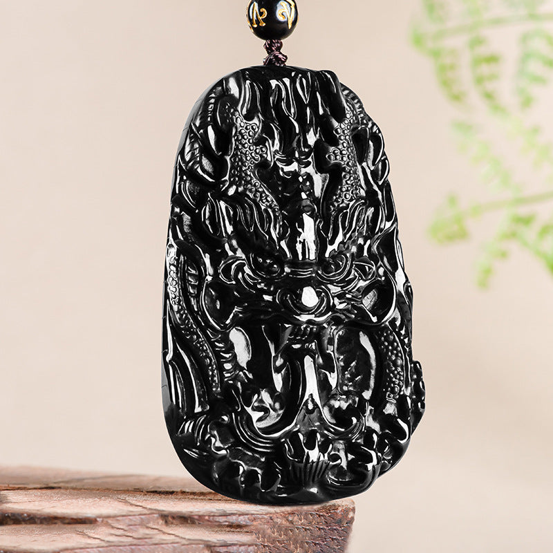 Natural A-Grade Black Jadeite Dragon King Pendant – Zodiac Dragon Ice Jade Necklace Unisex