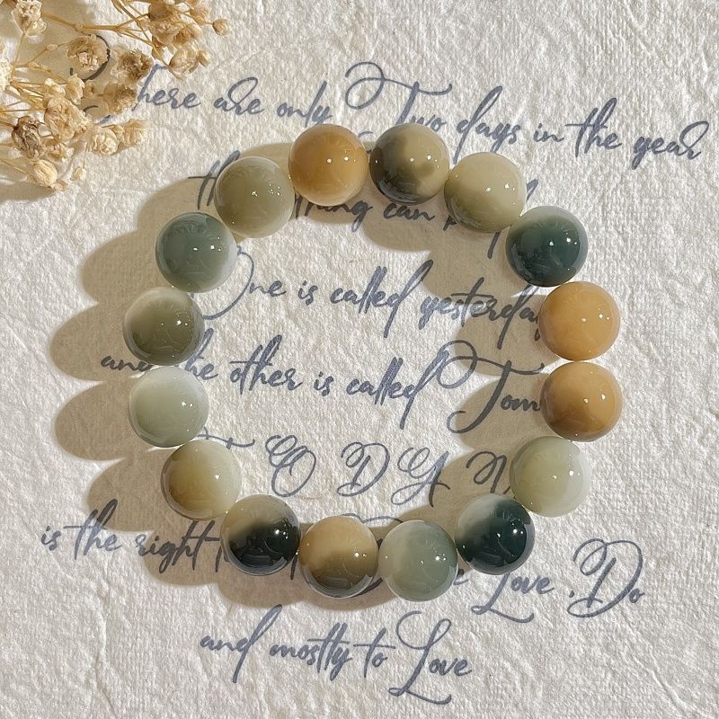 Natural Floral-Skin Jade-Like Bodhi Bead Bracelet – 12-13mm Round Beads