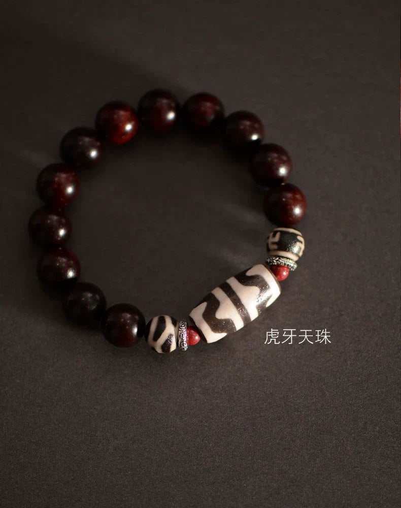 Red Sandalwood Beads Dzi Beads Bracelet