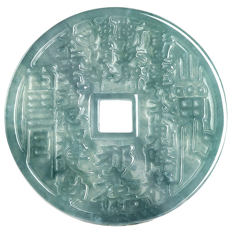 Natural Ice Blue Jadeite Shangui “Lucky Coin” Pendant – Genuine A-Grade Blue Water Jade, Feng Shui Talisman