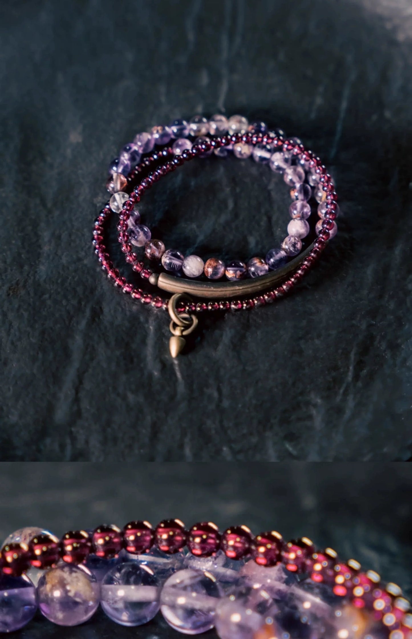 Vintage Multi-Layer Purple Phantom & Garnet Bracelet · Energy Wrap for Women