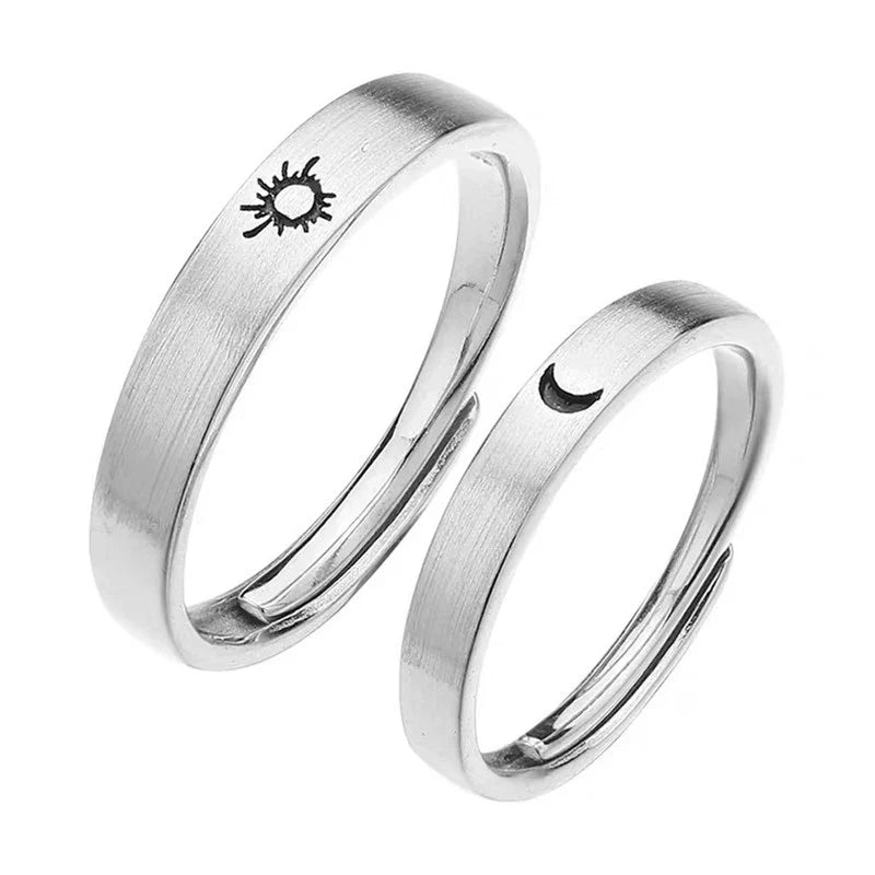 Adjustable S925 Sterling Silver Ring Sun & Moon Couple Rings