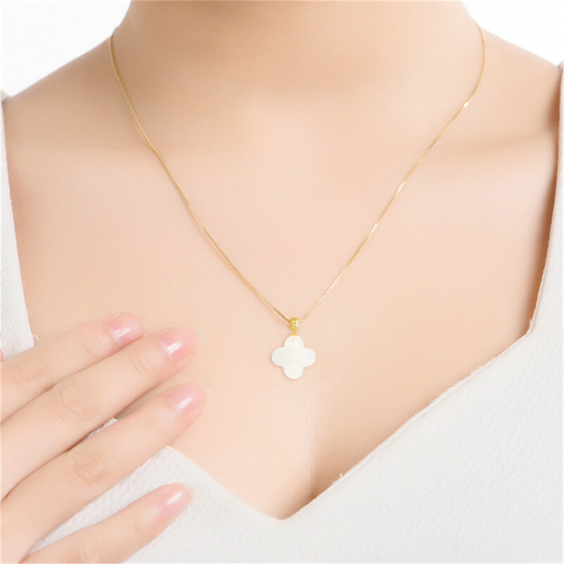 Natural Hetian White Jade Four-Leaf Clover Pendant for Men & Women