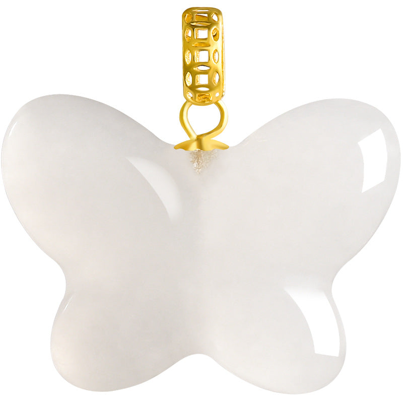 Natural Aged Hetian White Jade Butterfly Harmony Pendant for Women