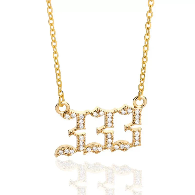 Angel Number Zircon Gold-Plated Necklace – Handmade & Radiantly Divine