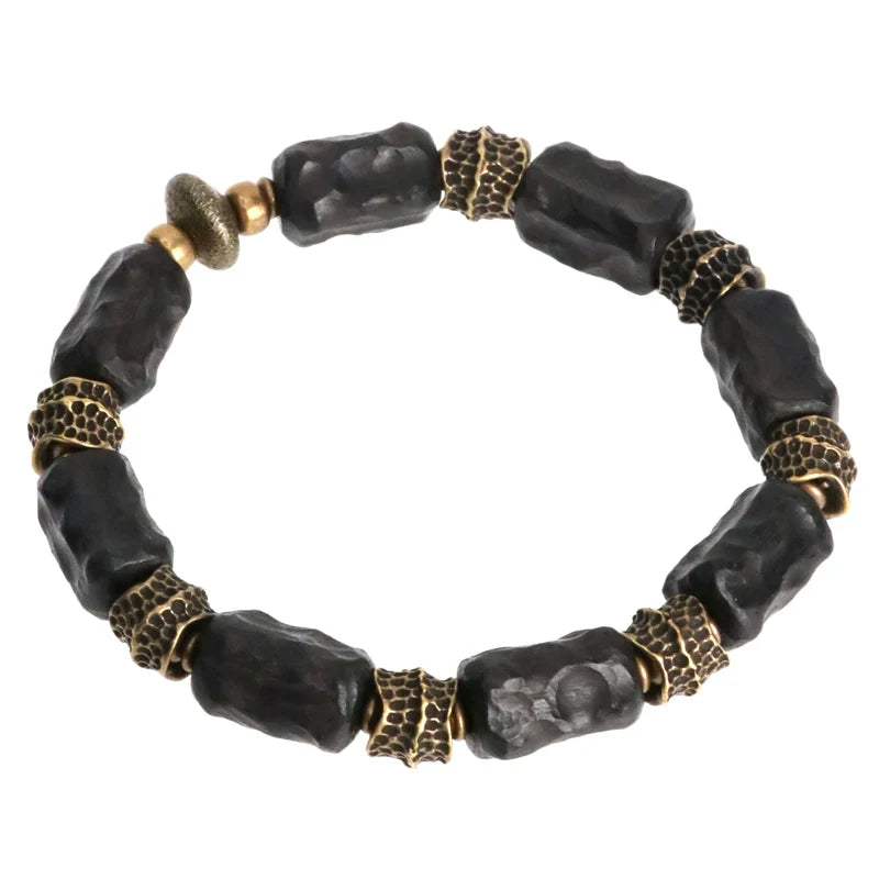Tibetan Spiritual Jewelry Hand-Carved Ebony & Brass Bracelet for Protection