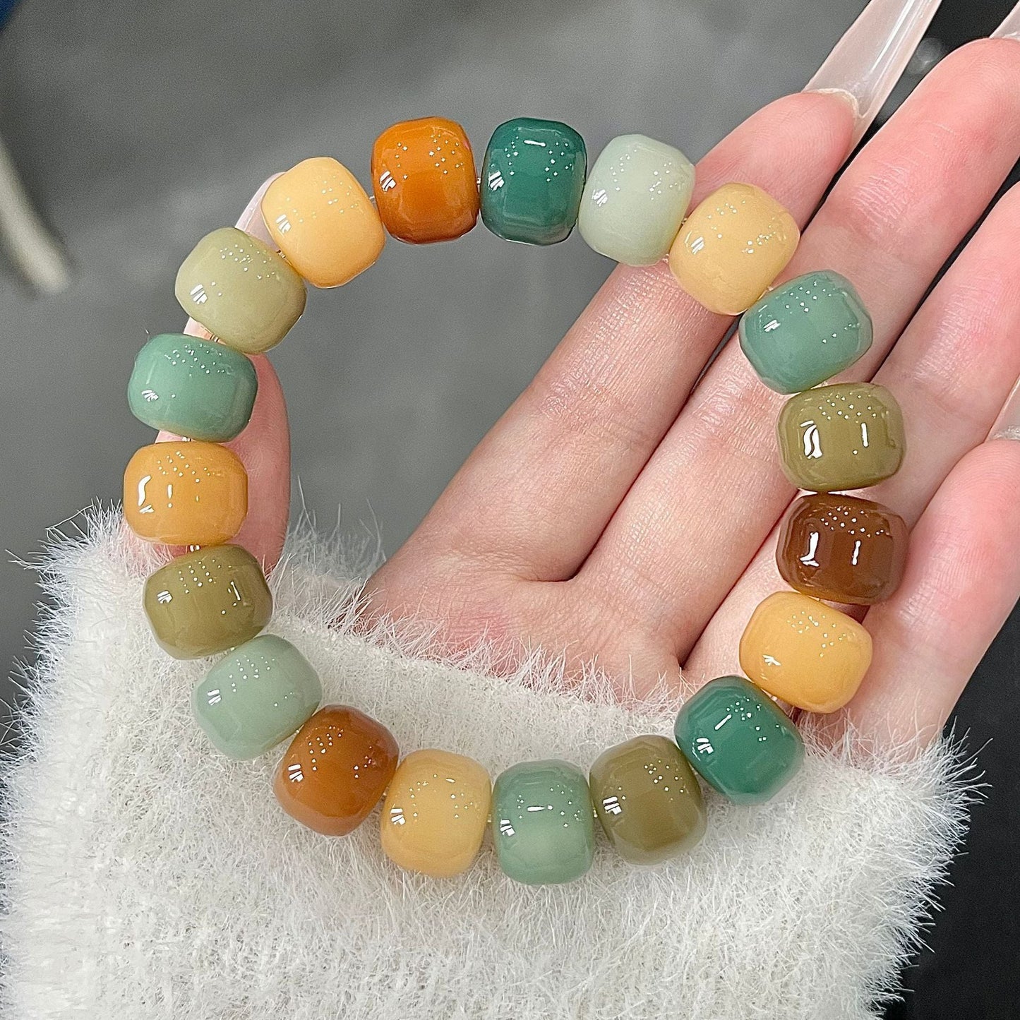 Natural Bodhi Bracelet with Burger-Shaped Beads (Multiple Colors Available)