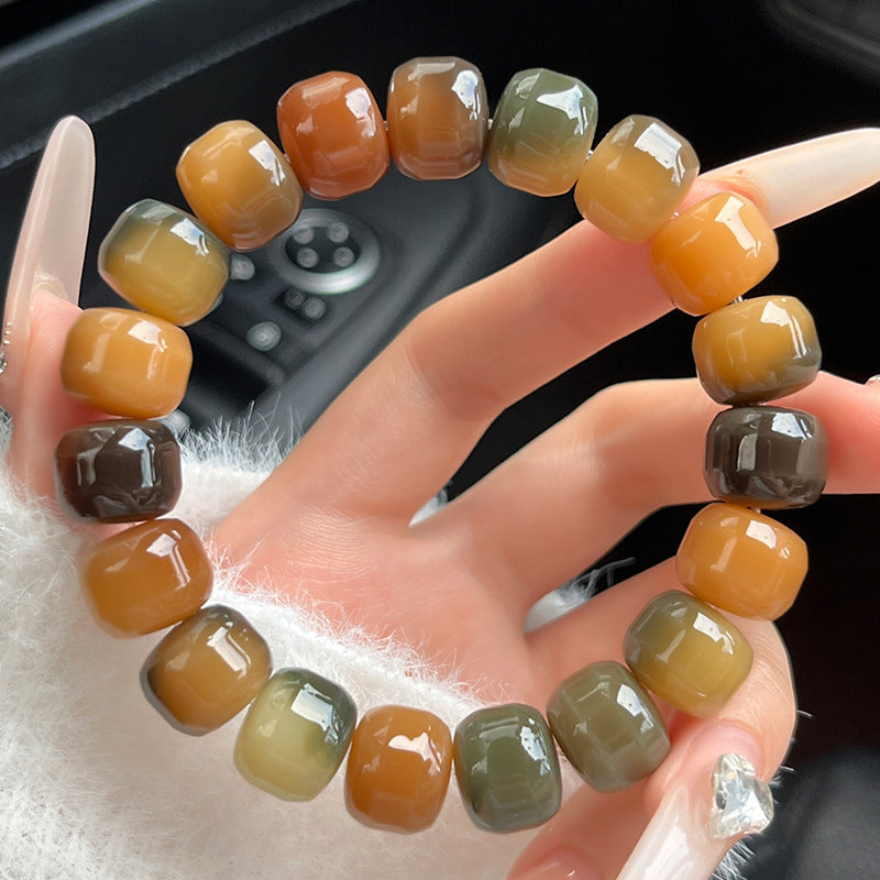 Natural Bodhi Bracelet with Burger-Shaped Beads (Multiple Colors Available)