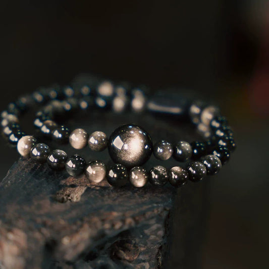 Cat’s Eye Silver Obsidian Couple Bracelets – For Inner Strength & Connection
