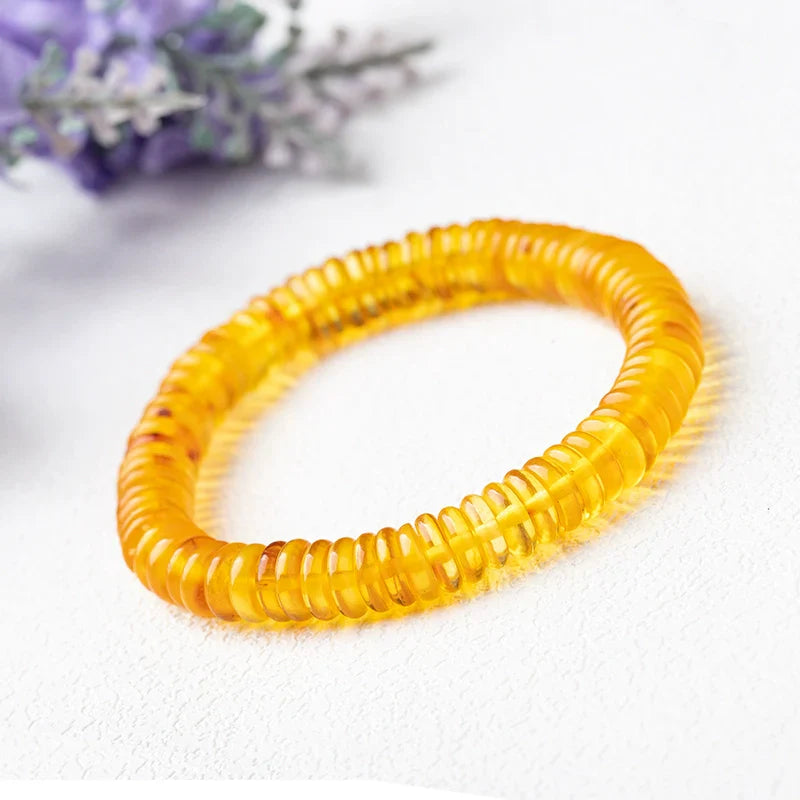 Natural gold amber and beeswax Abacus Bead Disc Spacer Bracelet