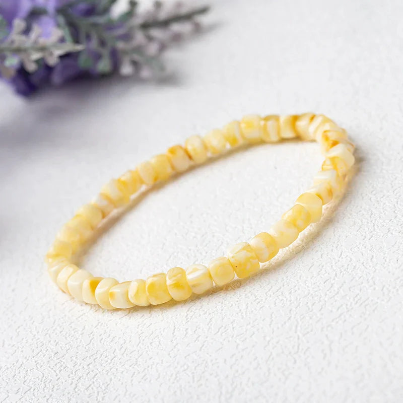 Natural Amber Blood Piebald Gradient Square Old-Style Bead Bracelet – Minimalist Unisex Handmade Jewelry