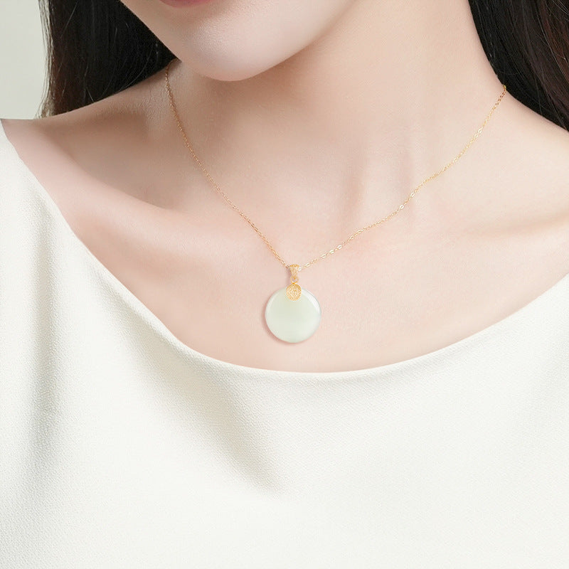 Natural Aged Hetian White Jade Round Pendant for Women