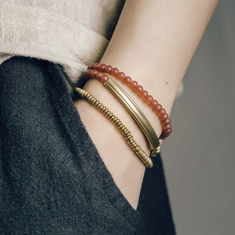 Tibetan Agate & Brass Multi-Layer Bracelet · Couple Jewelry for Grounding & Passion · 4 Colors Available