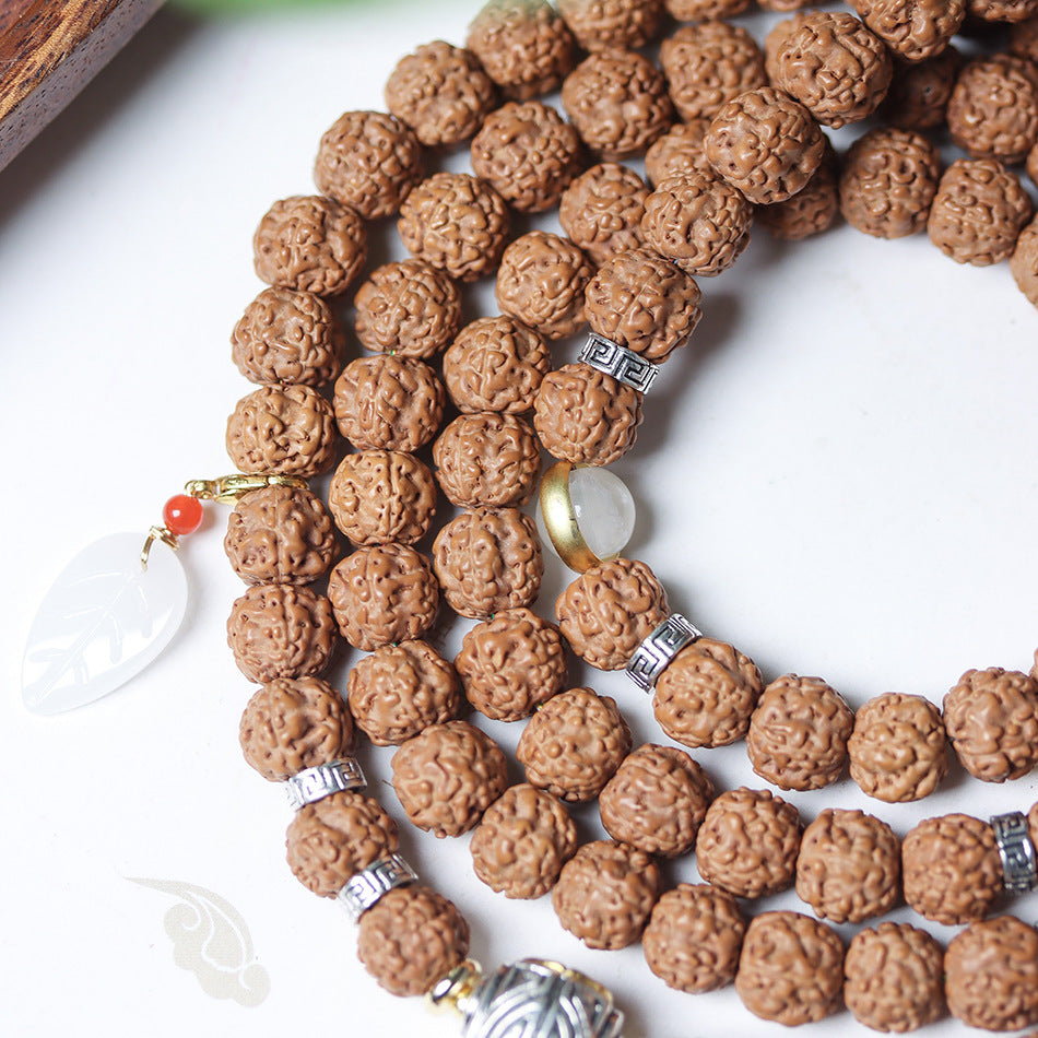 Tibetan Dragon Vein "Exploding"Texture Rudraksha 108 Mala Beads Bracelet