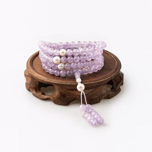 Buddha3bodhi 7mm Lavender Amethyst 108 Bead Mala with Freshwater Pearls