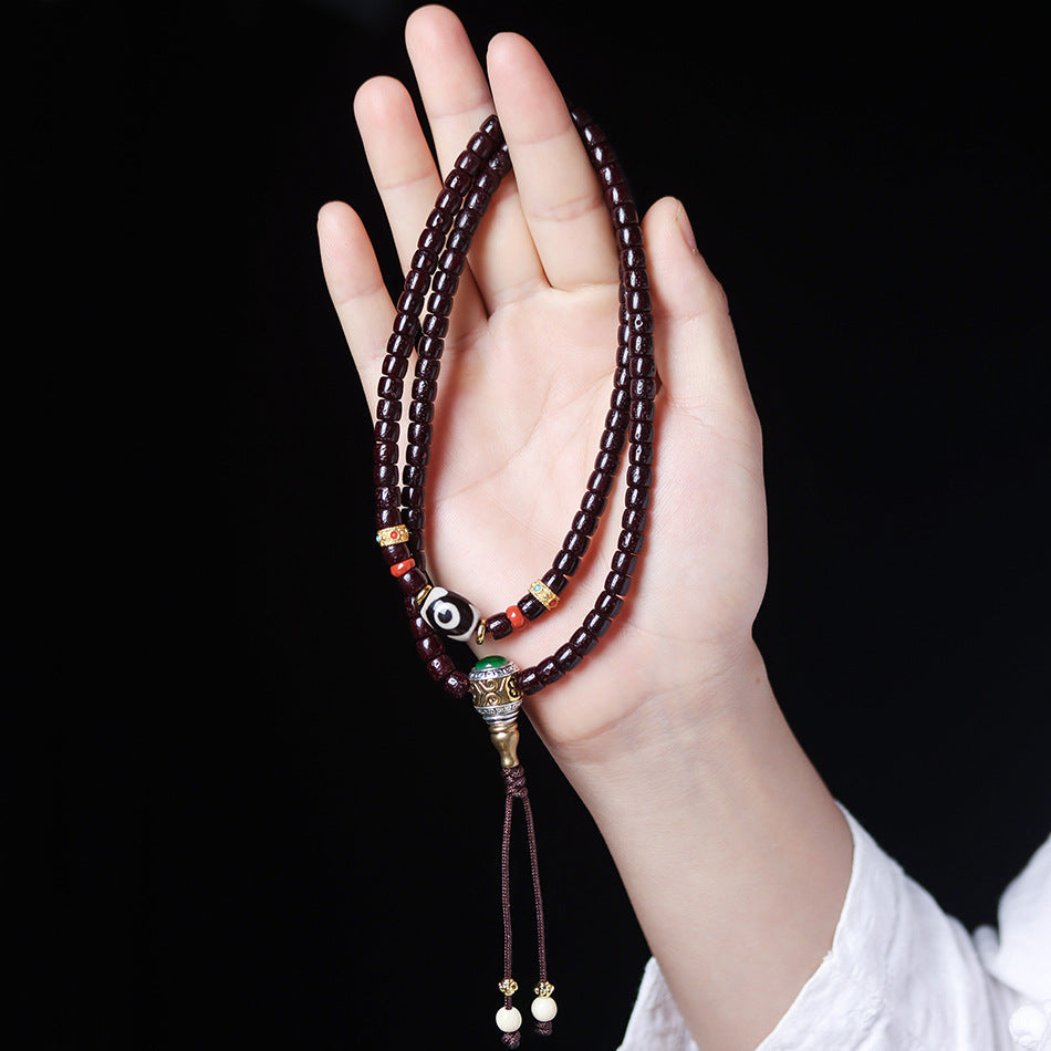 Cinnabar-Infused Star and Moon Bodhi 108 Mala Beads Bracelet