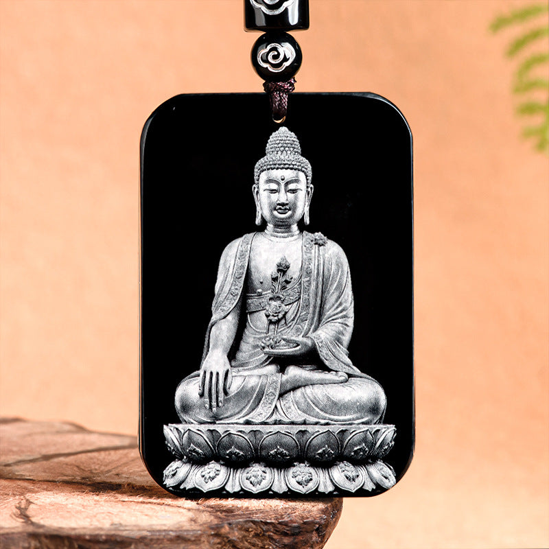 Natural Aged Black Jadeite Pendant – Eight Guardian Birth Buddhas Zodiac Statue, Unisex, Customizable Design