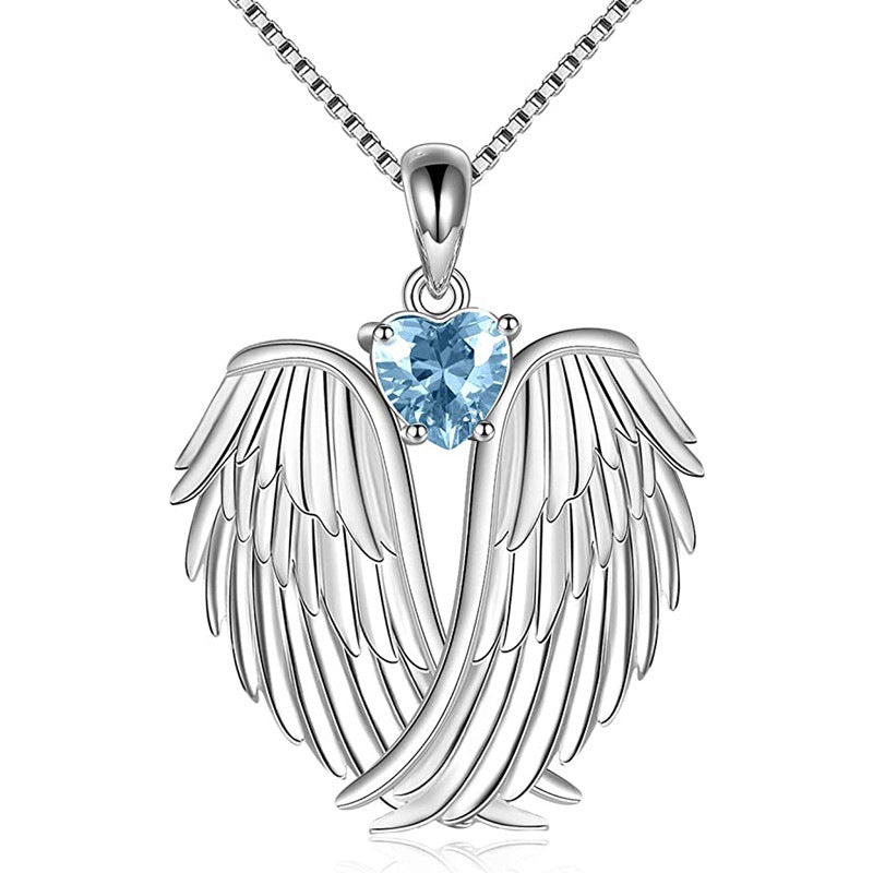 Angel Wings Zircon Necklace – Sparkling Wing Pendant in Green or Blue