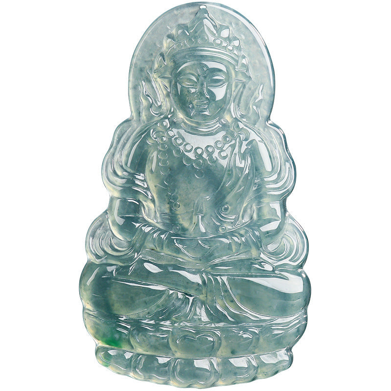 Natural Blue Water Jadeite Tara Guanyin Pendant – A-Grade Jade, Spiritual Protection Talisman