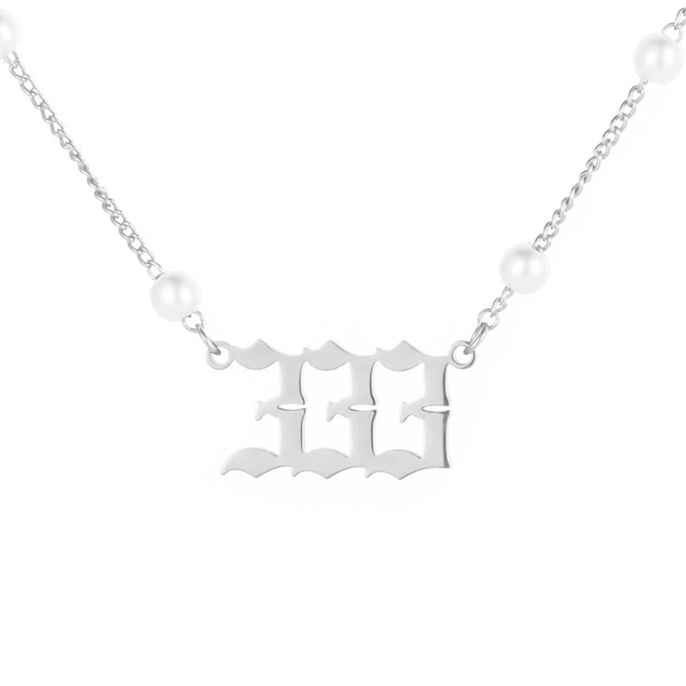 Angel Number Pearl Pendant Necklace for Women – Non-Tarnish Stainless Steel Chain with Lucky Number Charm