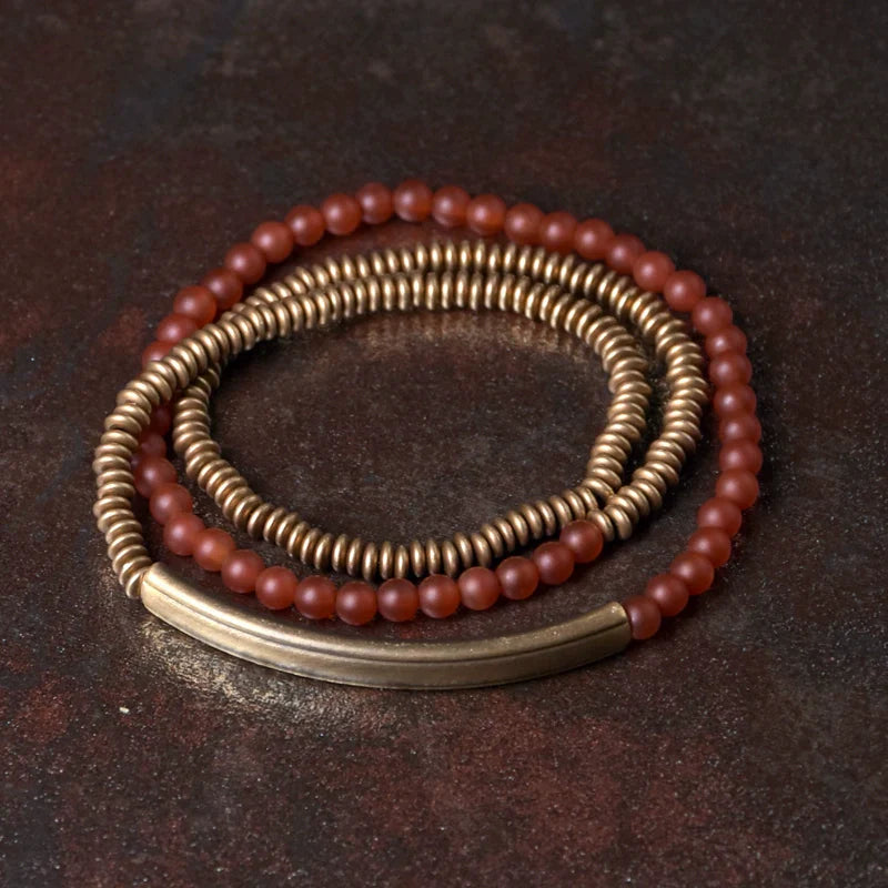 Tibetan Agate & Brass Multi-Layer Bracelet · Couple Jewelry for Grounding & Passion · 4 Colors Available
